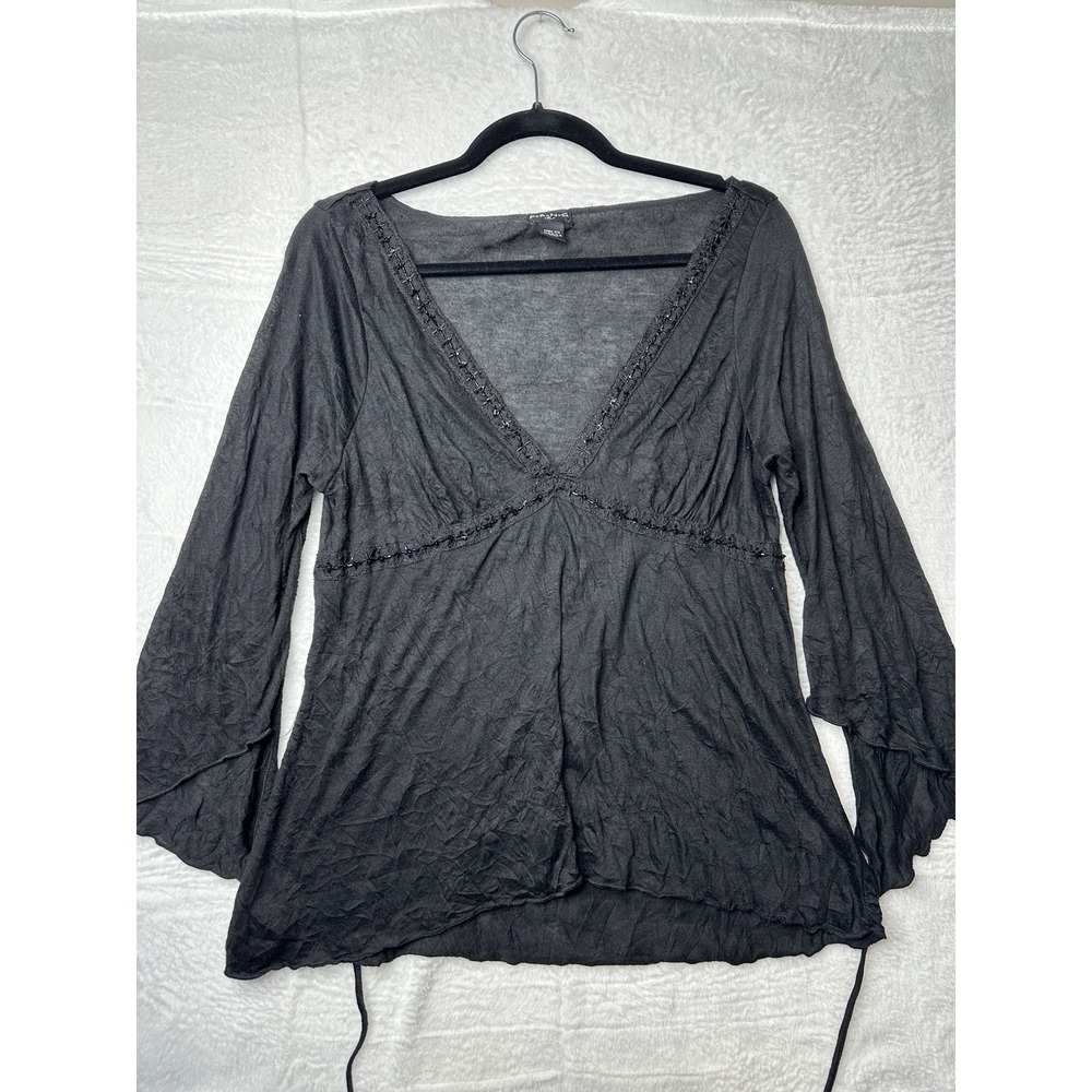 Vintage Y2K FANG Women's XL Black Whimsical Fairy Goth Core Baby Doll Blouse